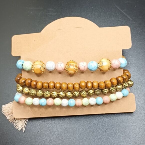 Pastel Tassel bracelets Tree of life Charm Beaded boho layered bracelets - Picture 3 of 4